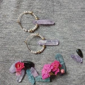 Handmade amethyst and pearl earrings